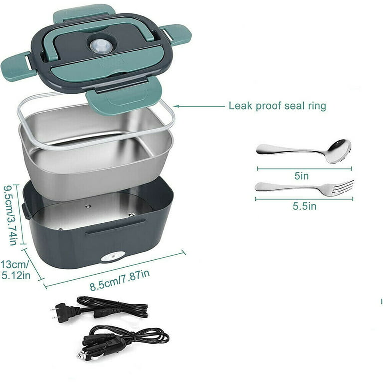 TRAVELISIMO Electric Lunch Box 2 in 1 - Portable Food Warmer for Car,  Truck, Home and Work 12V & 110V 40W - Includes 2 Compartments, Removable  Stainless Steel Food Heater Container (Grey) 