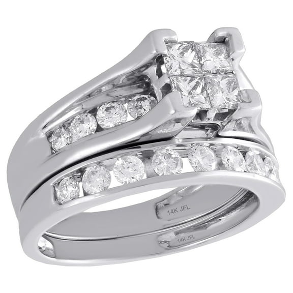 14K White Gold Princess Diamond Bridal Set Engagement   Wedding Rings 1.50 Ct.