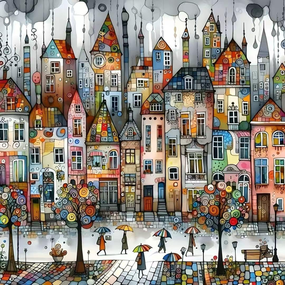 5D Castle House Diamond Art Kits for Adults Beginner, Colorful Umbrella Full Round Drill Diamond Painting Kits, DIY Diamonds Dots Paint by Gem Art for Home Decor 11.8x11.8Inch