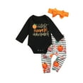 thumbnail image 1 of Pudcoco Baby Girl Halloween Clothes Set Pumpkin Print Romper+Striped Pants,0-24M, 1 of 7