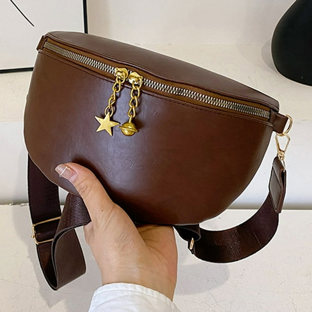Riñonera Bolso de Pecho Retro Pack PU Cuero Sling Simple para Mujer Mujer ( ) Café