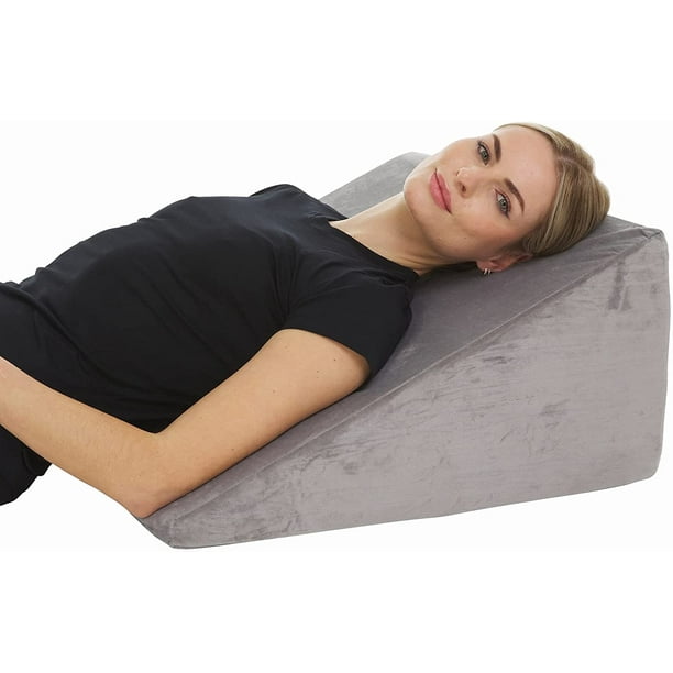 Grey 12 Inch Bed Wedge Pillow - 24 Inch Wide Incline Support Cushion for Lower Back Pain, Pregnancy, Acid Reflux, GERD, Heartburn, Allergies, Anti ...