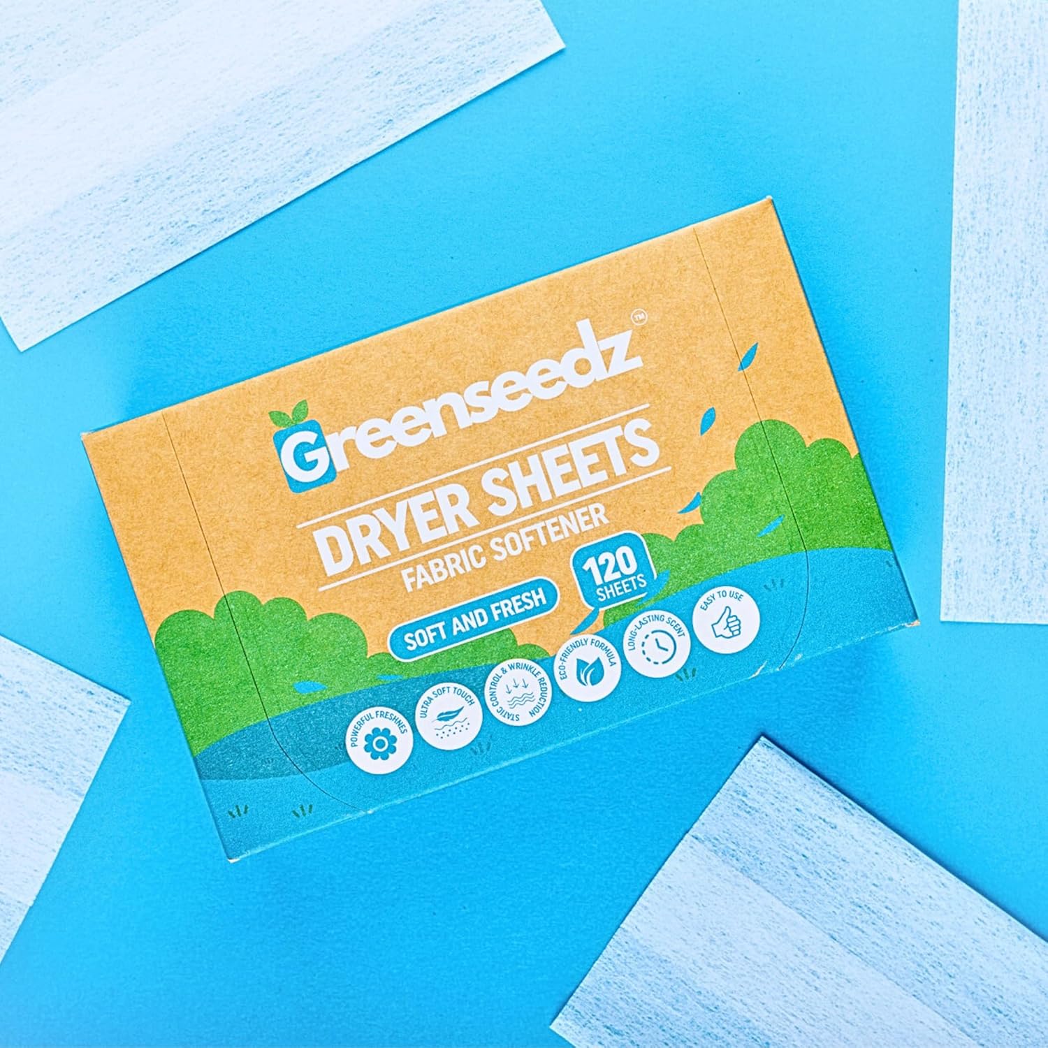 Dryer Sheets, 120 Count, Softens, Reduces Static & Freshens Laundry, Plastic-Free, Works with All Fabrics