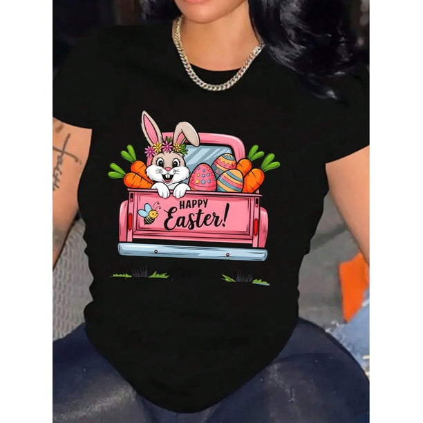 Camiseta informal de algodón con estampado gráfico de Feliz Pascua para mujer, cuello redondo, suave y transpirable, para uso diario, para adultos, hombres, mujeres, adolescentes, jóvenes y tiempo lib