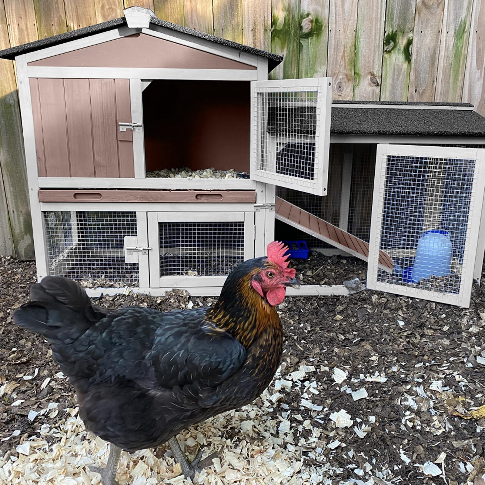 Aivituvin Chicken Coop for 1-2 Chickens, Expandable Wooden Duck House Outdoor Hen House Poultry Quail Cage, Brown