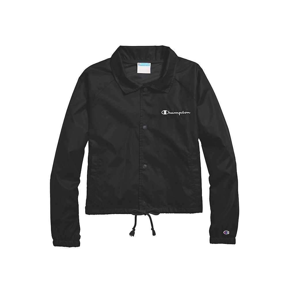 Champion Women's Heritage Coaches Jacket, Script Logo, Black
