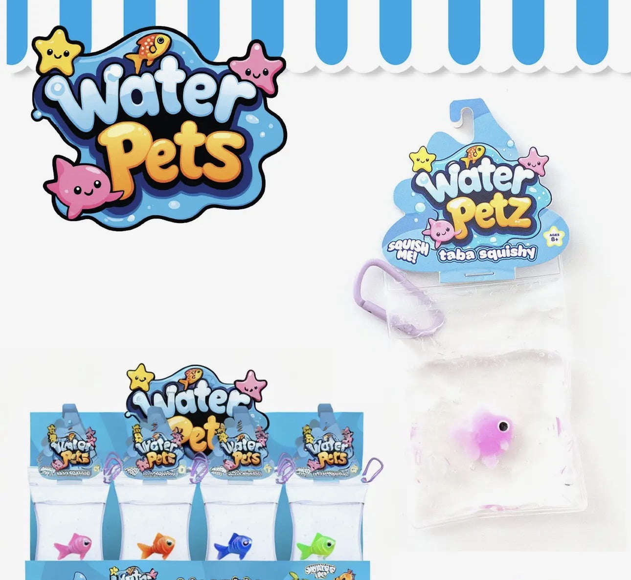 2) Water Pets Taba Squishies Pet Fish in a Bag Squeeze Stress Relief - Random color