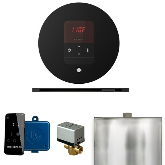 Mr Steam Basic Butler Steam Shower Pkg w/Round iTempo Control and Linear Steamhead in Matte Black