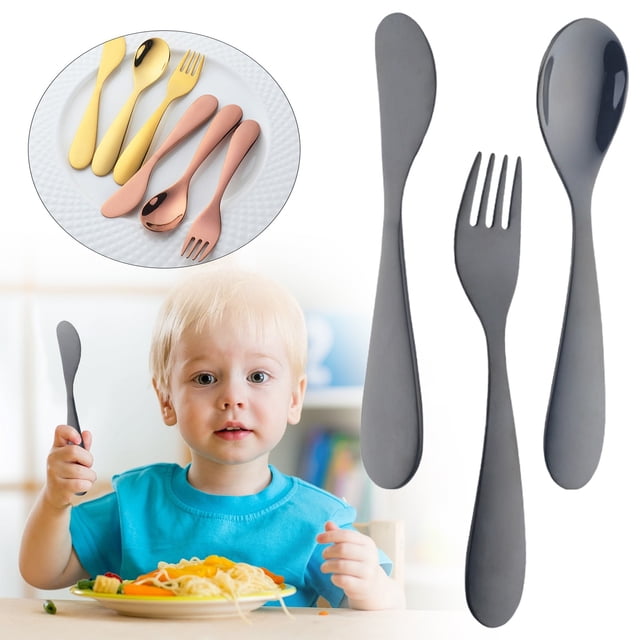 3PCS Stainless Steel Flatware Set with Knife/Fork/Spoon, Mirror Polished, Dishwasher Safe, Safe Training Tableware Set, Cutlery Utensil Set