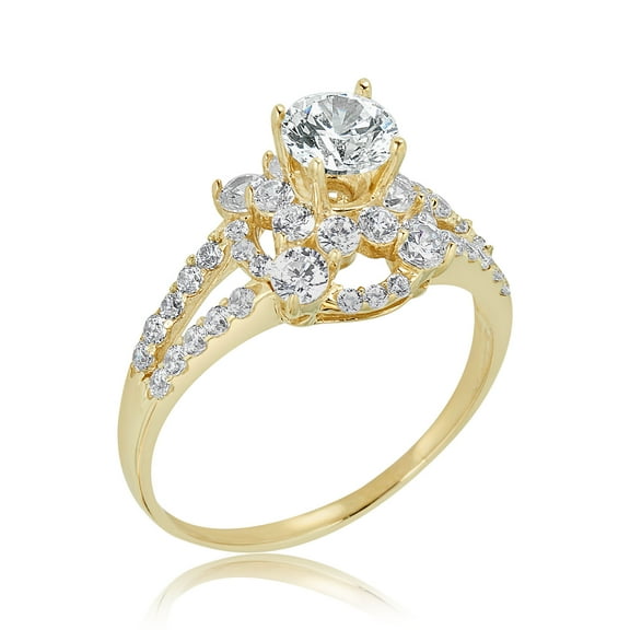 AVORA 10K Yellow Gold 0.65 Carat Simulated Diamond CZ Halo Split Shank Engagement Wedding Anniversary Ring - Size 8