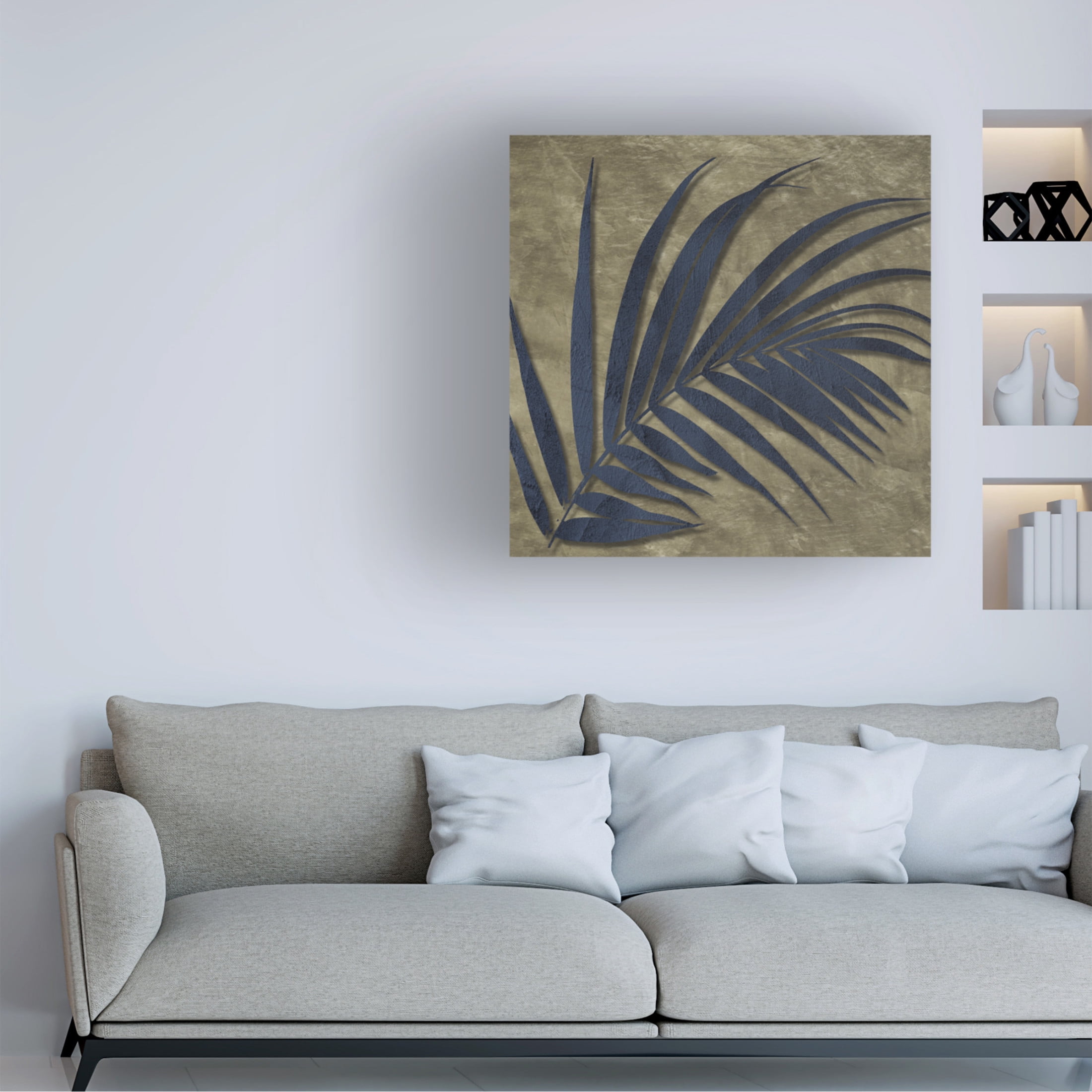 Canvas Wall Art - Sasha 'Blue and Gold Fronds I' Wall Art for Living Room, Bedroom, or Office Décor by Trademark Fine Art - 14 x 14 Inches