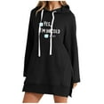 thumbnail image 2 of AGWOLF Women's Letter Print Sweatshirts Fashion Split side Long Sleeve Hoodie Oversized Hooded Tops with Kangaroo Pocket, 2 of 4