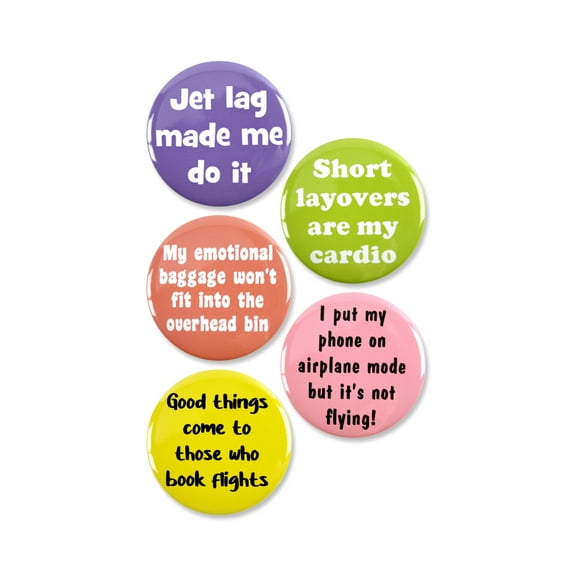 5 Pack - Funny Air Travel Pinback Button Badges - 2.25 Inch