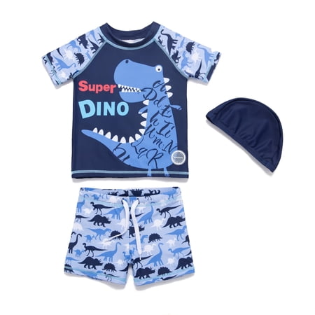 BONVERANO Baby Boys Two-Pieces Swimsuit, Rashguard Set with UPF 50+ Sun Protection(Super Dino 3-6months)