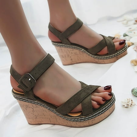 

HIBRO Summer New High Heel Open Toe Muffin Platform Thick Soled Women s Shoes