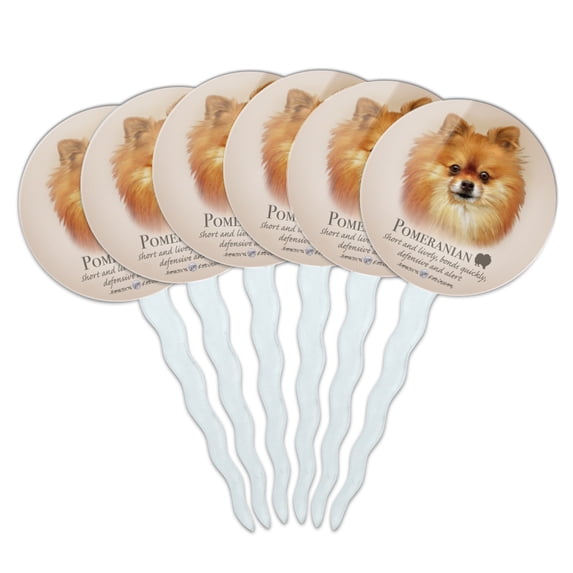 Pomeranian Dog Breed Cupcake Picks Toppers Decoration Set of 6