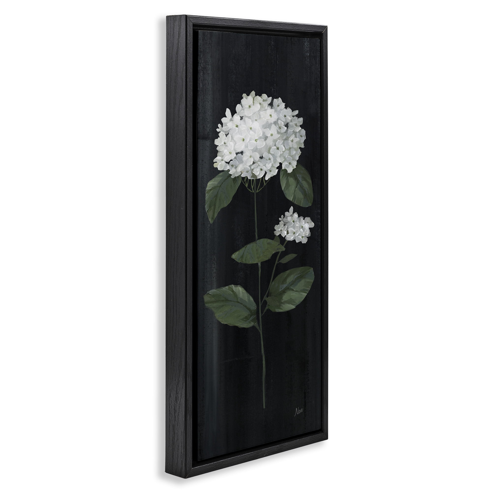 Stupell Industries Distressed Hydrangea Flower Blossom Botanical & Floral Painting Black Floater Framed Canvas Art Print Wall Art, 11 x 25