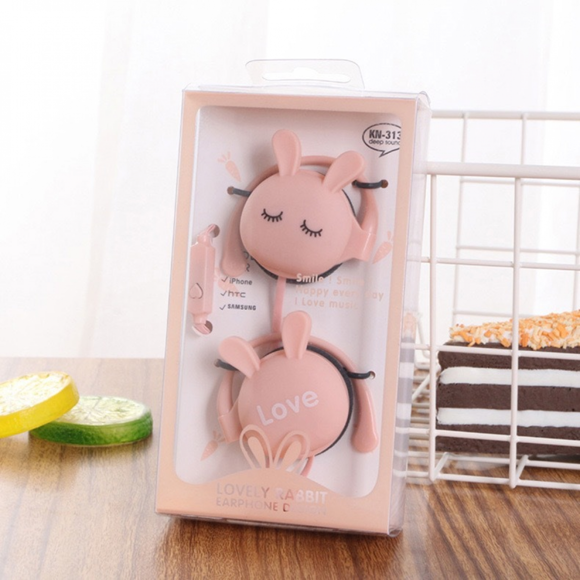 Cartoon Earphones 3D Animal Rabbit Earbuds,Cute Headphones Hands-Free Ear -Hook Style with Mic & Wired 3.5mm for Apple Samsung HTC Android Smartphones Tablets Headsets