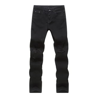 Men Stretchy Ripped Skinny Biker Hip Hop Jeans Destroyed Taped