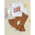 thumbnail image 2 of FEORJGP Kid Toddler Girls Fall Outfits Letter Print Pullover Crew Neck Jumpers Long Sleeve Sweatshirts Tops and Flare Pants Fashion Casual 2Pcs Clothes Set, 2 of 9