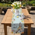thumbnail image 5 of Happy Easter Table Runner, Spring Bunny He Is Risen Yellow Flower Green Wood Grain Cotton Linen Kitchen Table Decoration Washable Dining Tabletop Runners for Home Party Decor 13x108 Inches, 5 of 9