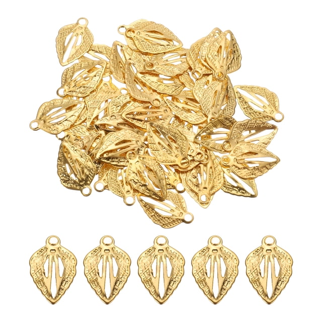 Uxcell 200Pcs Colgantes de Hoja Dorada, Hojas de Metal para Manualidades de DIY