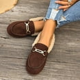 thumbnail image 3 of Fuzzy Loafers for Women Winter Warm Flat Shoes Fashion Metal Chain Suede Round Toe Comfortable Soft Sole Nonslip Walking Shoes Brown Size 6.5, 3 of 6