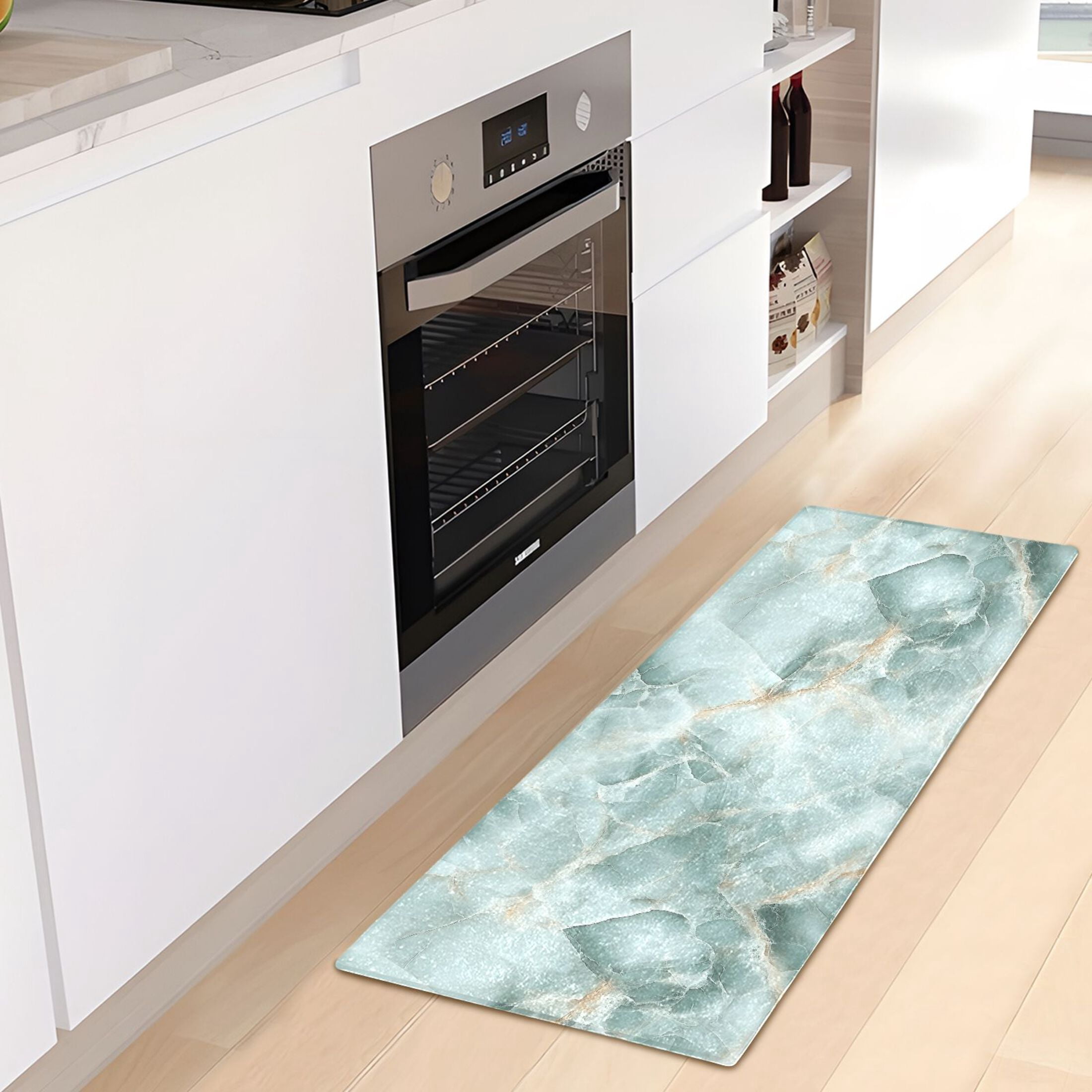 Mint Green Marble Bath Mat 39x20 Non-Slip Bathroom Rugs Absorbent Soft Plush Quick Dry for Tub Shower Kitchen Home Decor