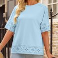 thumbnail image 5 of Puntoco Women tops for Summer 2025 Clearance Women Vintage Lace Patchwork Bow V-Neck Three Quarter Blouses T-Shirt Blue 12(S), 5 of 8