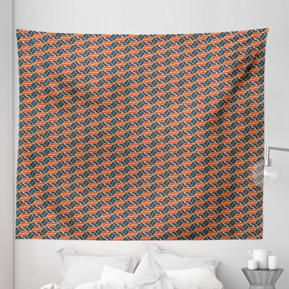 Abstract Tapestry, Rhombuses with Thunder Motif and Hexagon Style Mosaic Design Geometric Pattern, Fabric Wall Hanging Decor for Bedroom Living Room Dorm, 5 Sizes, Multicolor, by Ambesonne