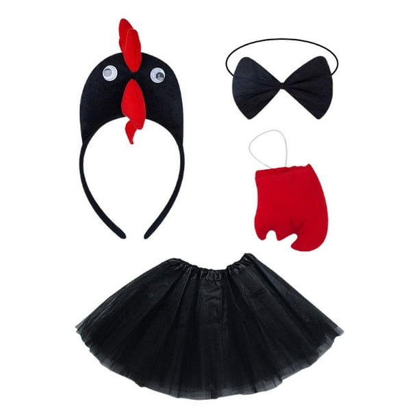 Conjunto de disfraz de pollo 3D, accesorios para niñas, falda de disfraz de animal para fiesta Negro