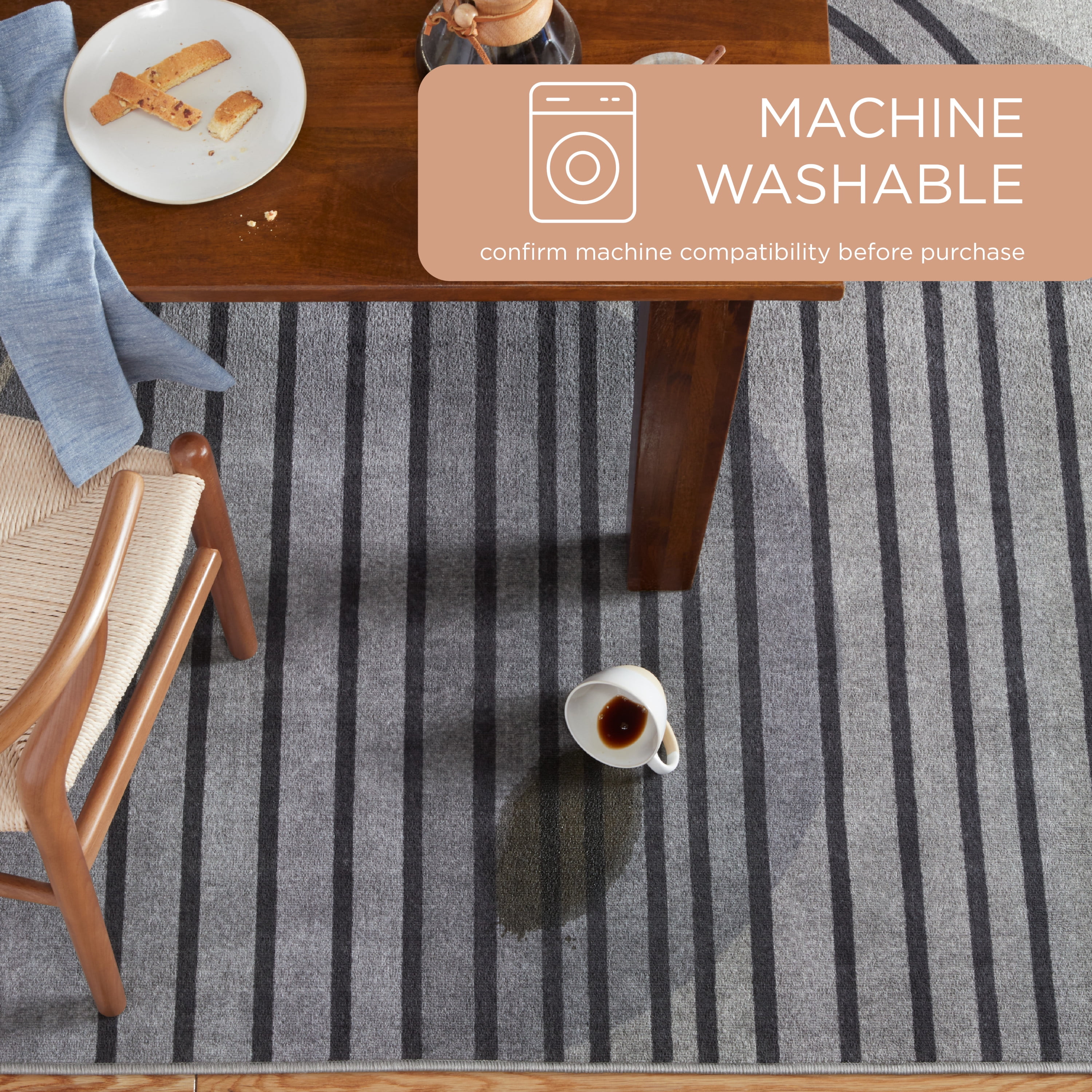 TOWN & COUNTRY EVERYDAY Avani Retro Arch Everwash® Washable Area Rug with Non-Slip Backing, Pet Friendly Rug, Grey/Blue, 5'2"x7'2"