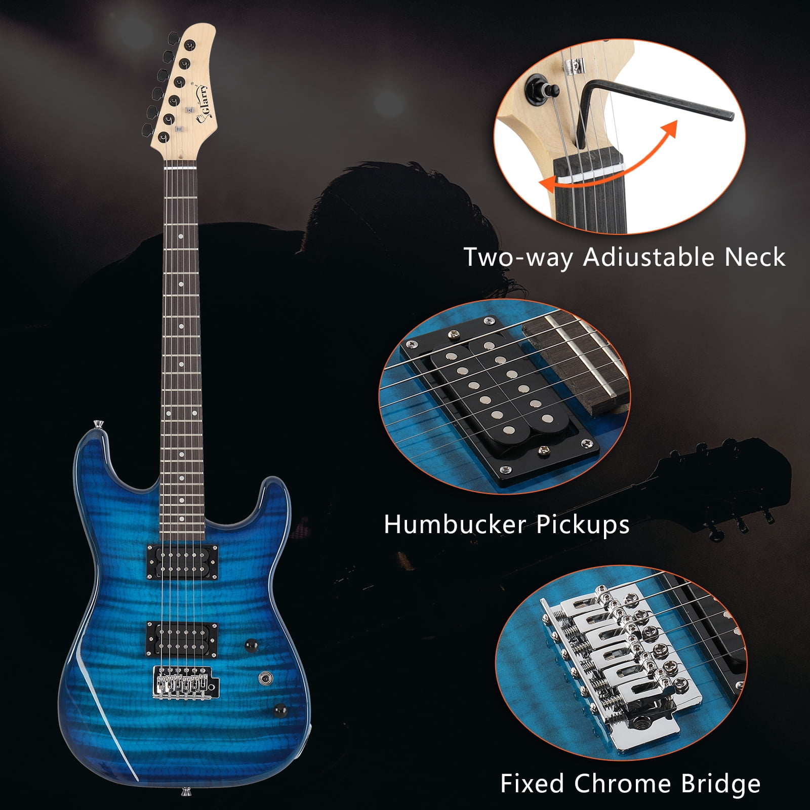 Tcbosik 39" Electric Guitar Kit, Beginner Starter Set with Amplifier, Strap, Bag, Amp Wire, Tremolo Arm and Wrench Tool, Blue