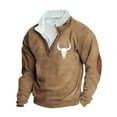 thumbnail image 3 of DODADAWANJ Mens Stand Collar Sweatshirts Bull Graphic Quarter Zip Pullover Big and Tall Long Sleeve Sweatshirt for Outdoor Daily Travel Khaki M, 3 of 4