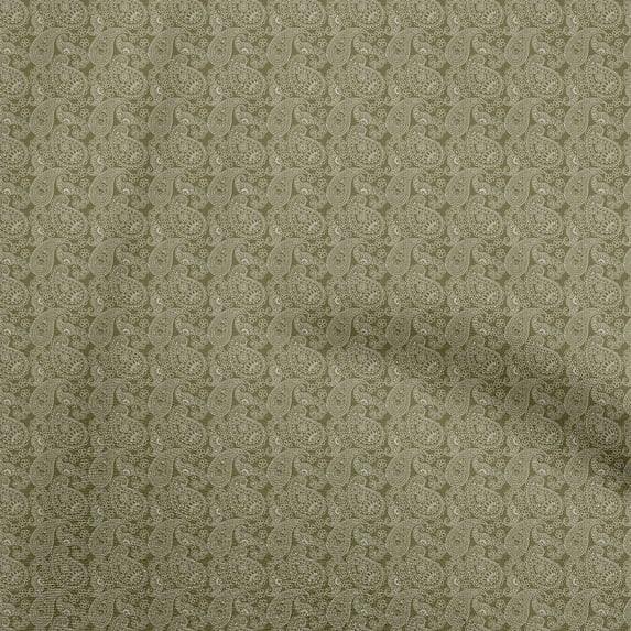 oneOone Cotton Silk Dark Olive Green Fabric Asian Paisley Sewing Material Print Fabric By The Yard 42 Inch Wide