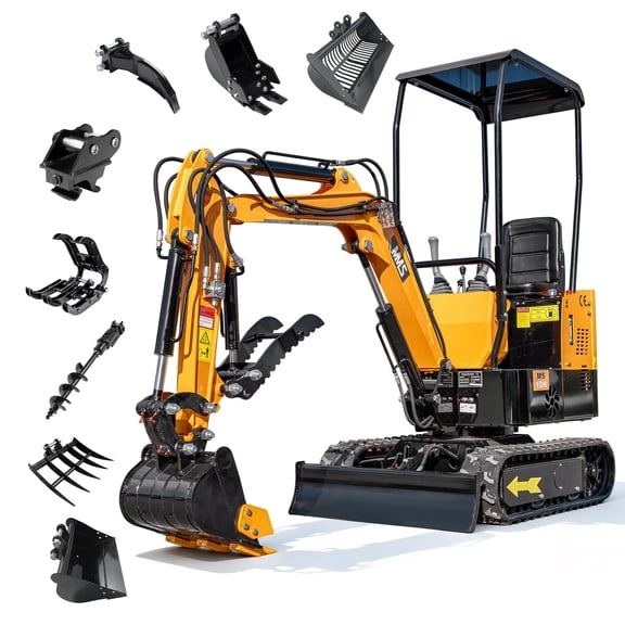1 Ton Mini Excavator with 8pcs Attachments 13.5HP B&S Gas Engine 420cc Crawler Trencher Digger Machine