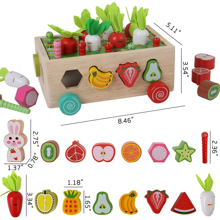 Wooden Montessori Toys Carrot Harvest Game Learning Education Toys for 2 3  4 Year Old Shape Sorter Fine Motor Skills Puzzle Baby Boys Girls Gifts Toddler  Activities 