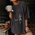 thumbnail image 2 of Moda Mujer Damas Cayó Hombro Mangas Impresión suelta Manga corta Top Pullover Tops Pompotops hfajkhk139553, 2 of 8