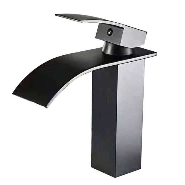 Matsuzay Grifo de lavabo de acero inoxidable para el hogar, Hotel, dormitorio, baño, lavabo, lavabo, cascada, cubierta, cinta de lavabo montada Juegos de accesorios de baño Negro