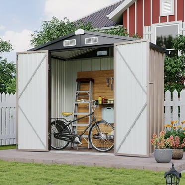 BaPiPro 6X4 ft Outdoor Storage Shed, Metal Tool Shed with Lockable, Waterproof, Brown
