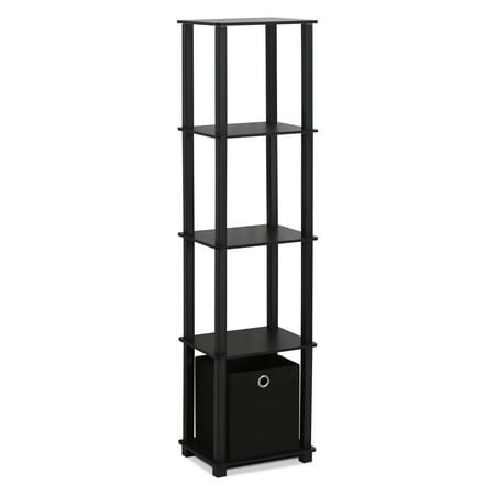Furinno 5-Shelf Storage Bookcase Multi-Functional Bookshelf Display Rack with Drawer,Black