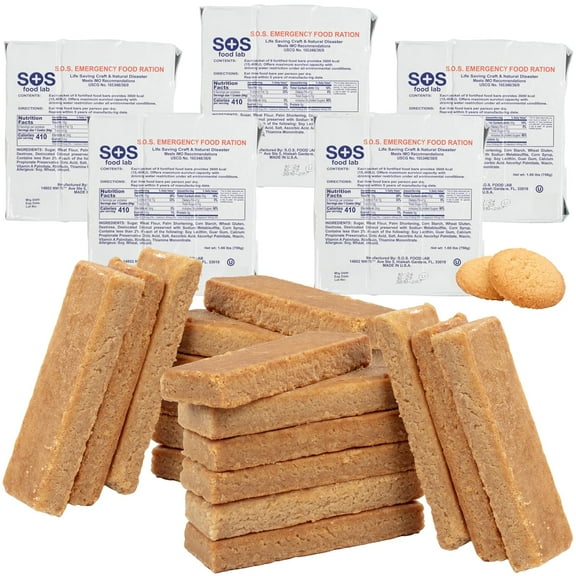 SOS Food Lab Emergency Food Bar - 3600 Calorie Ration (5 Pack Shortbread Cookie) - 3 Day/72 Hour Ready to Eat Supply for Camping, Hiking, Disaster Preparedness - 5 Year Shelf Life Energy
