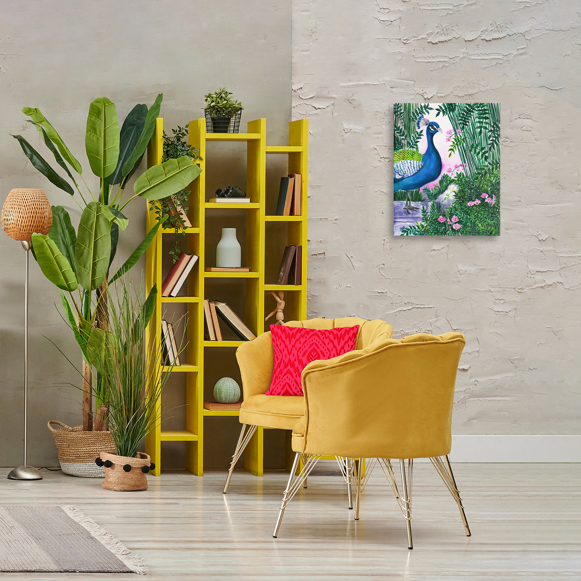 Stupell Industries Peacock in Pink Landscape & Nature Painting Wrapped Canvas Canvas Art Print Wall Art, 16 x 20