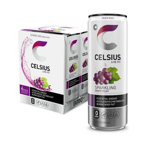 CELSIUS Sparkling Grape Rush, Functional Energy Drink 12 fl oz Can (Pack of 4)