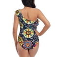 thumbnail image 5 of Picia Colorful Compasses Pattern Women's One Piece Swimsuits,One Shoulder Swimwear Asymmetric ,Ruffle Monokinis Bathing Suits,High Waisted Flattering Bathing Suits-X-Large, 5 of 8