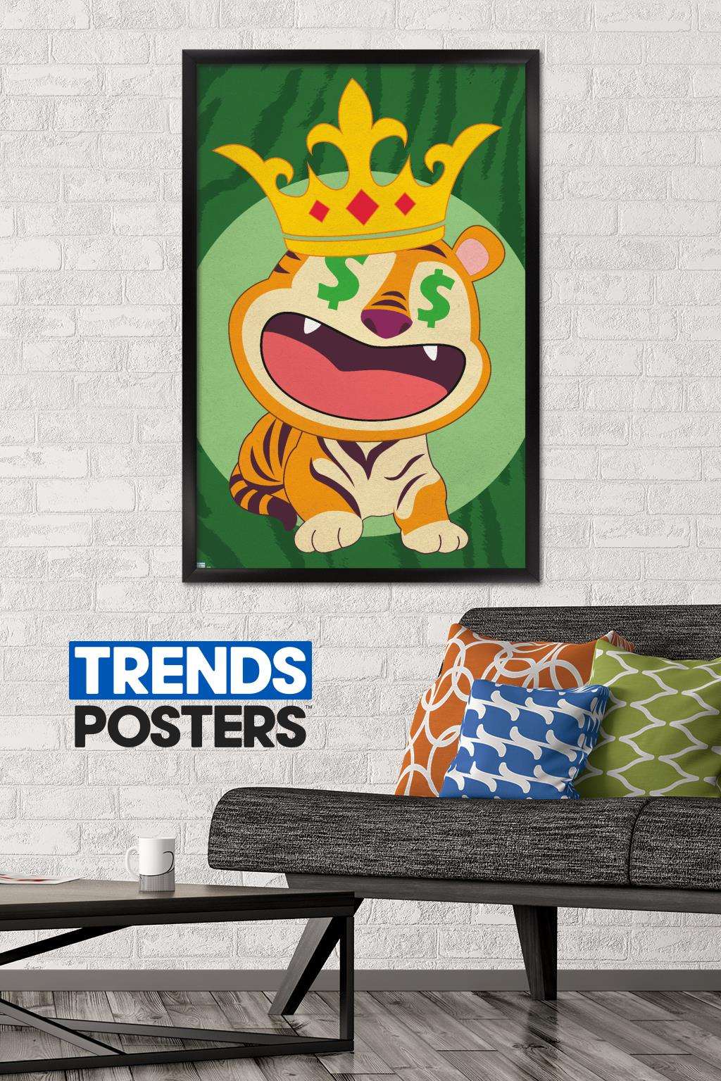 Tiger with Crown Wall Poster, 22.375" x 34", Framed