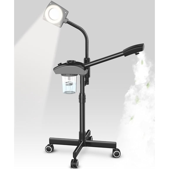 Professional Ionic Facial Steamer, 2-in-1 Face Steamer for Facial with 5X Magnifying Foldable Arm, Mist Face Steamer Salon Spa Beauty Skin Care Equipment, Aroma Therapy Nozzle Included- Blcak