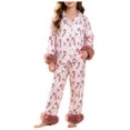 thumbnail image 3 of mgoYE Christmas Pajamas Set Toddler Baby Girl Printed Pjs Button Shirt Pants Sleepwear Cute 2Pcs Loungewear 1-2 Years, 3 of 9
