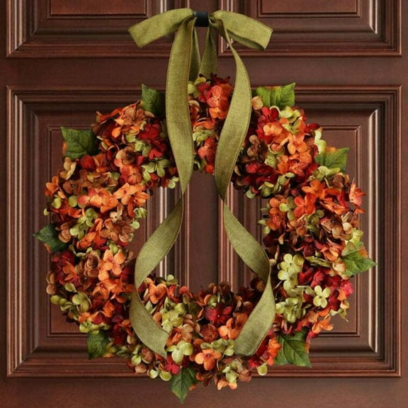 11.8/15.7" Hydrangea Fall Wreath for Front Door, Autumn Wreath Harvest Fall Door Wreath Thanksgiving Wreath for Indoor Outdoor