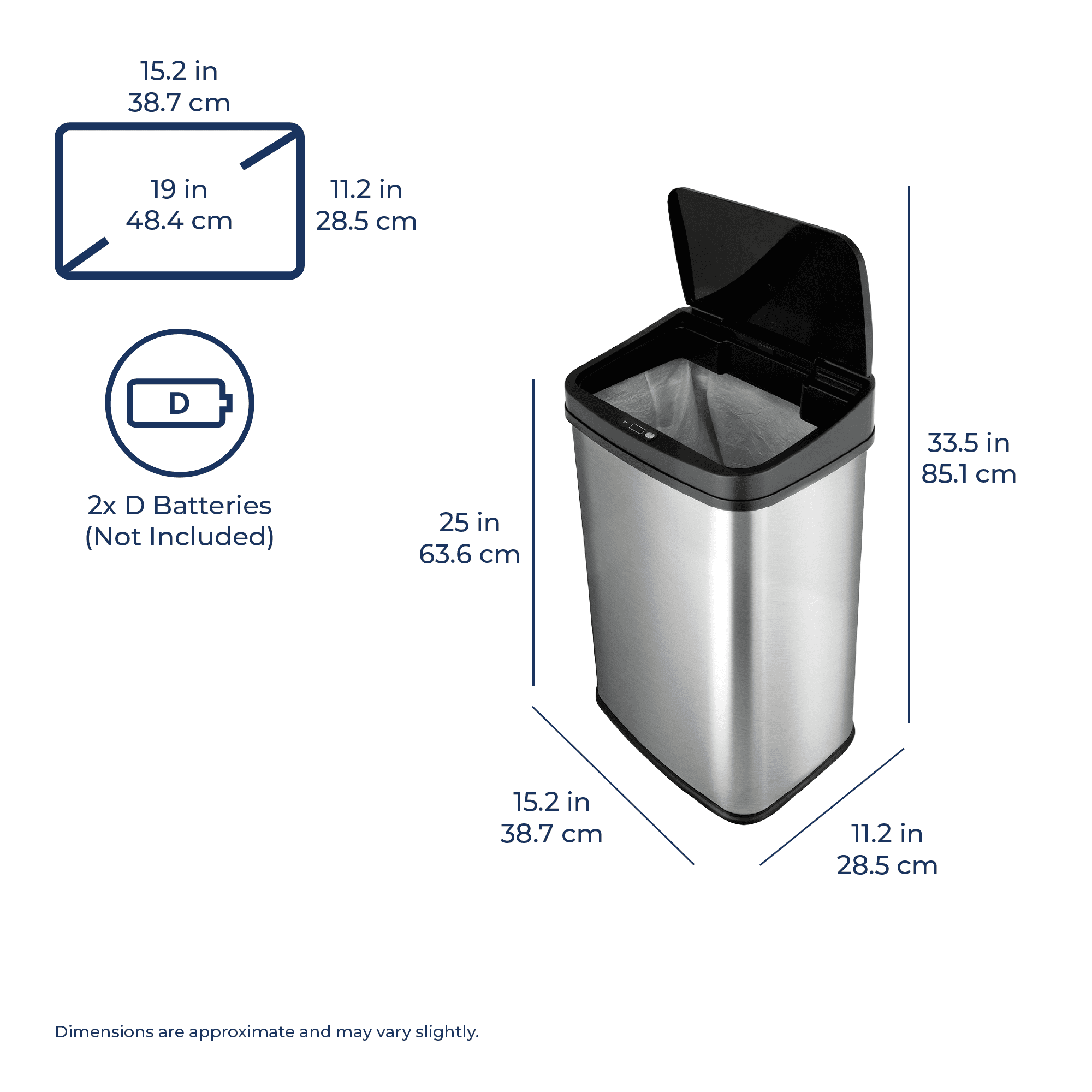 Nine Stars Automatic Kitchen Trash Can, 13.2 Gallon Stainless Steel Motion Sensor Garbage Bin with Soft Close Lid, Black